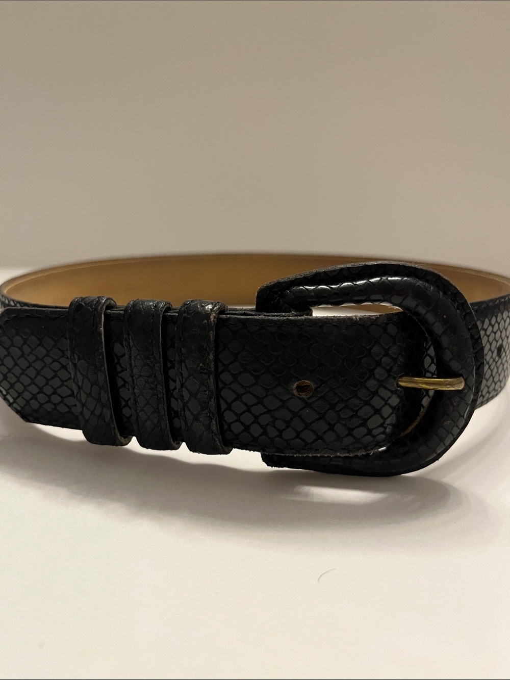 Vintage Leather Snakeskin Belt- Black- Size 32”L